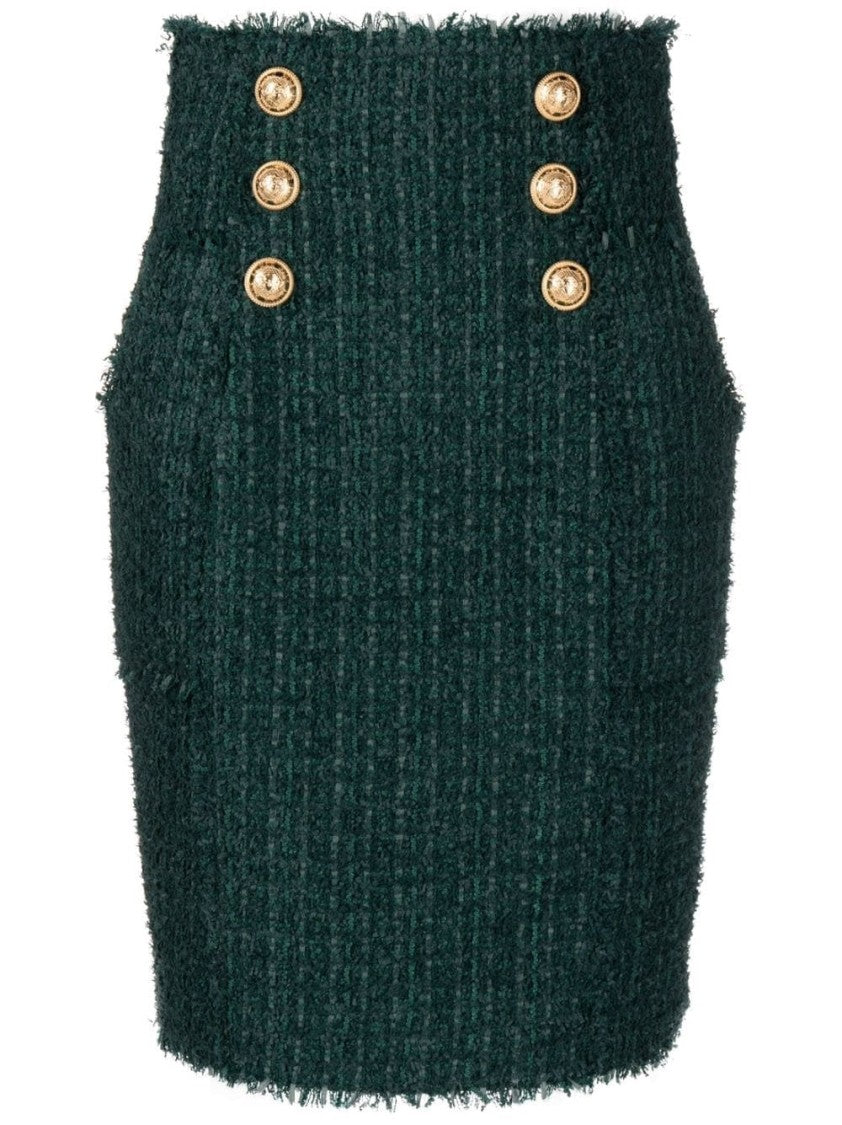 Balmain Hw 6 Btn Tweed Short Skirt