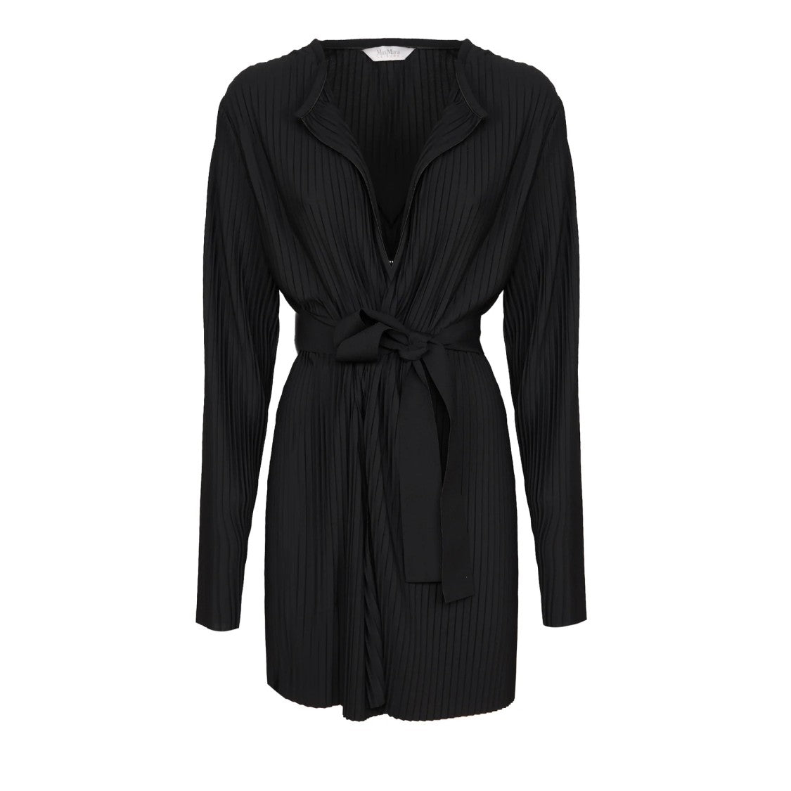 Max Mara Long-Sleeved Black Dress With Deep V-Neckline