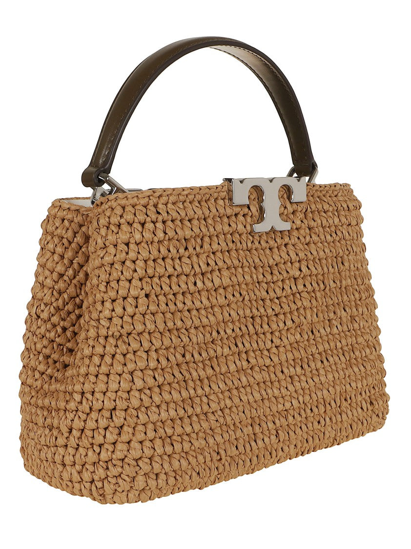 Tory Burch Hand-Woven Raffia Mini Satchel With Leather Accents