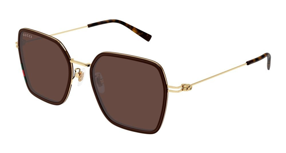 Gucci Brown Gold Metal Rims Geometric Sunglasses