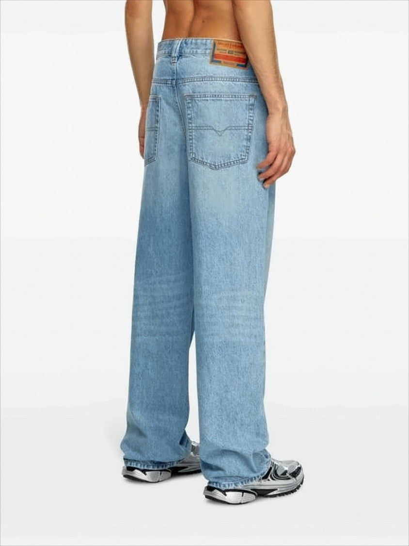 Diesel Straight-Leg Light Blue Denim Pants With Five-Pocket Design