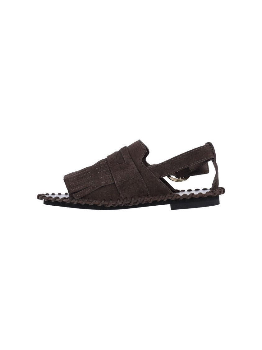 Alexander Hotto Brown Fanded Suede Fringed Sandals