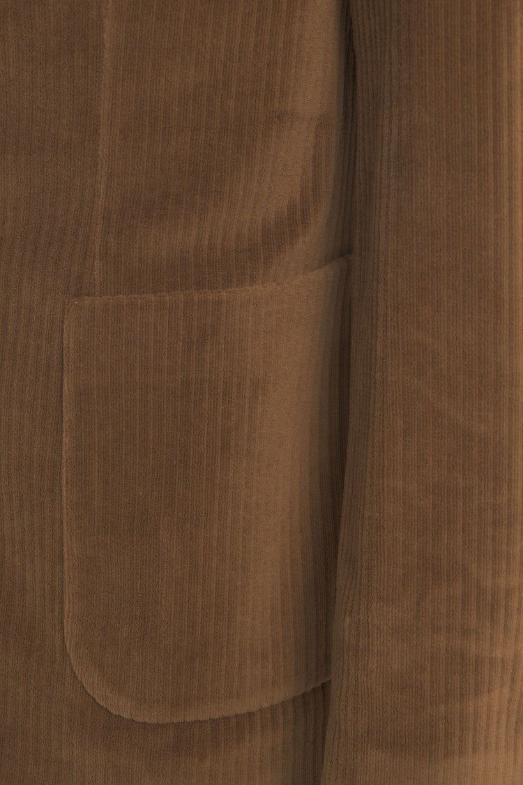 Circolo 1901 Textured Brown Corduroy Blazer With Single-Button Closure And Functional Pockets