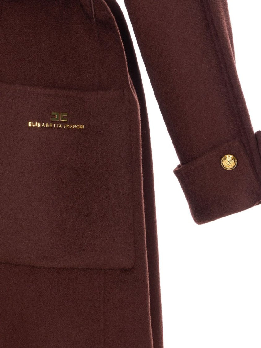 Elisabetta Franchi Brown Wool Coat With Tailored Fit