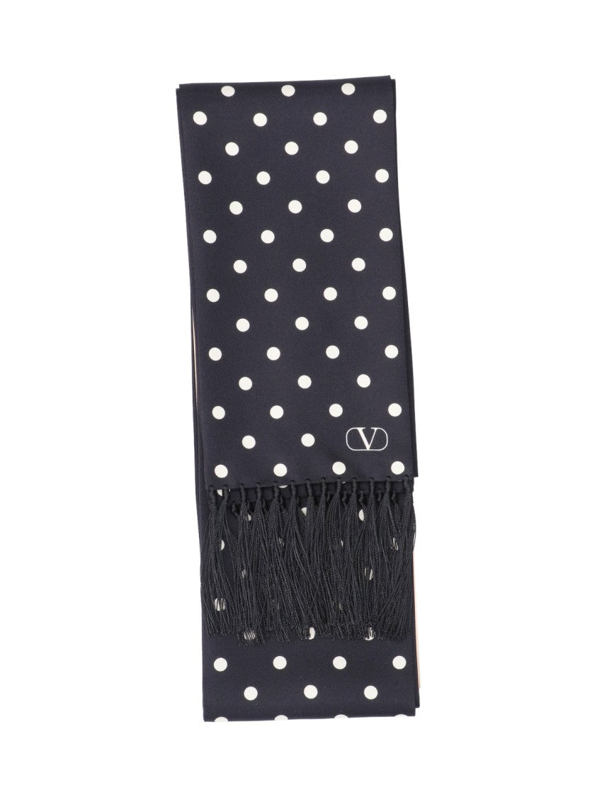 Valentino Garavani Black Polka Dot Silk Fringed Scarf