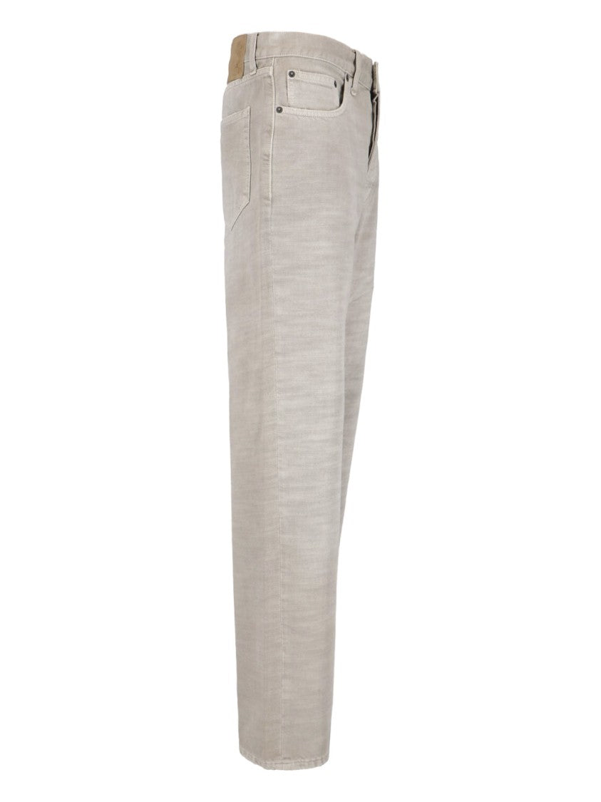 Haikure Beige Wide-Leg Cotton Denim Straight Jeans