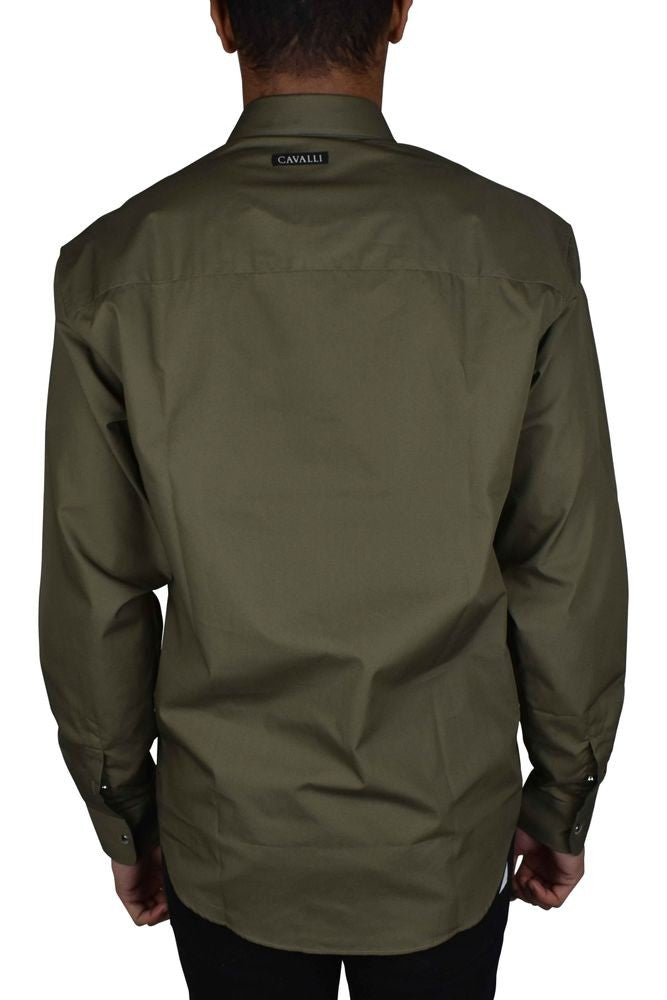 Roberto Cavalli Animal Patchwork Embroidered Khaki Shirt