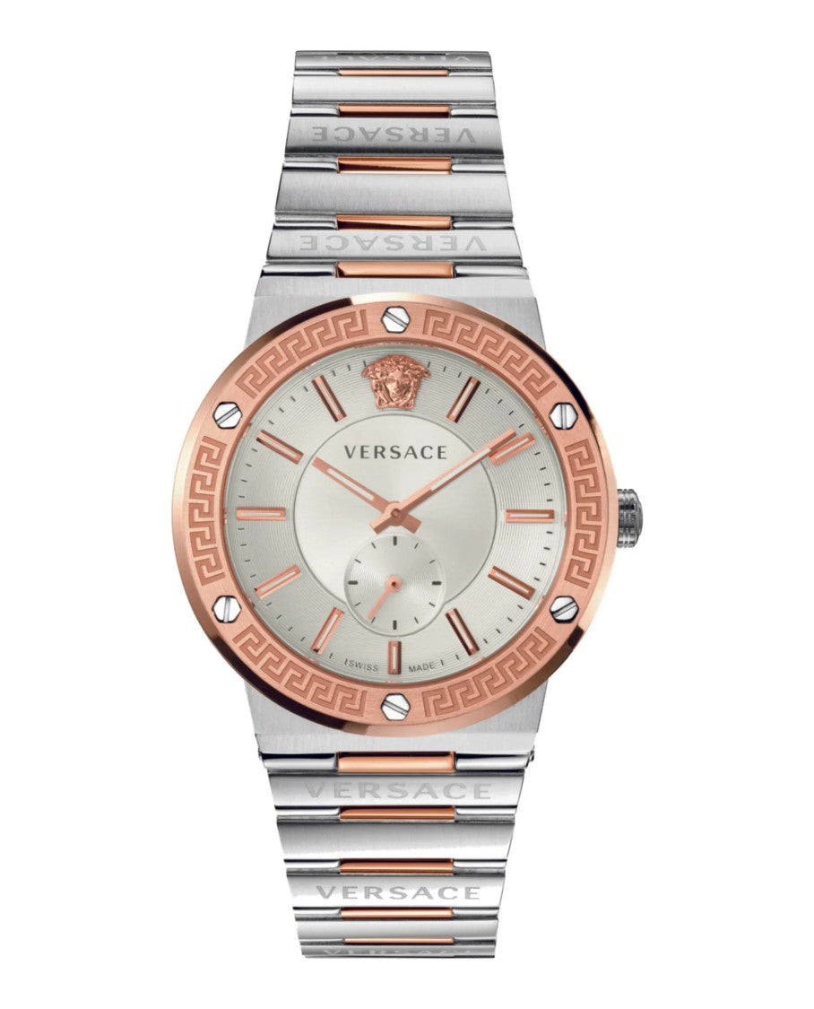 Versace Silver Greca Logo Stainless Steel Wristwatch