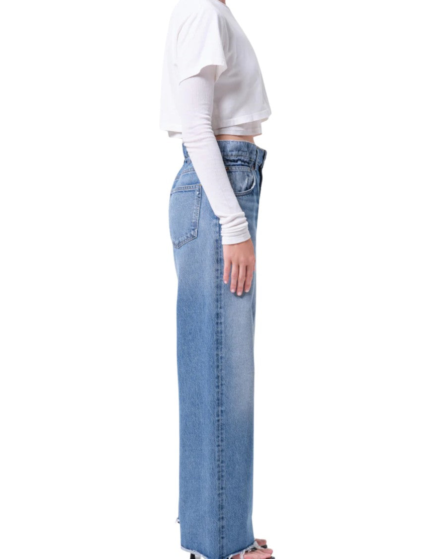 Agolde High-Rise Straight Jeans With Gathered Waistband In Medium Vintage Indigo