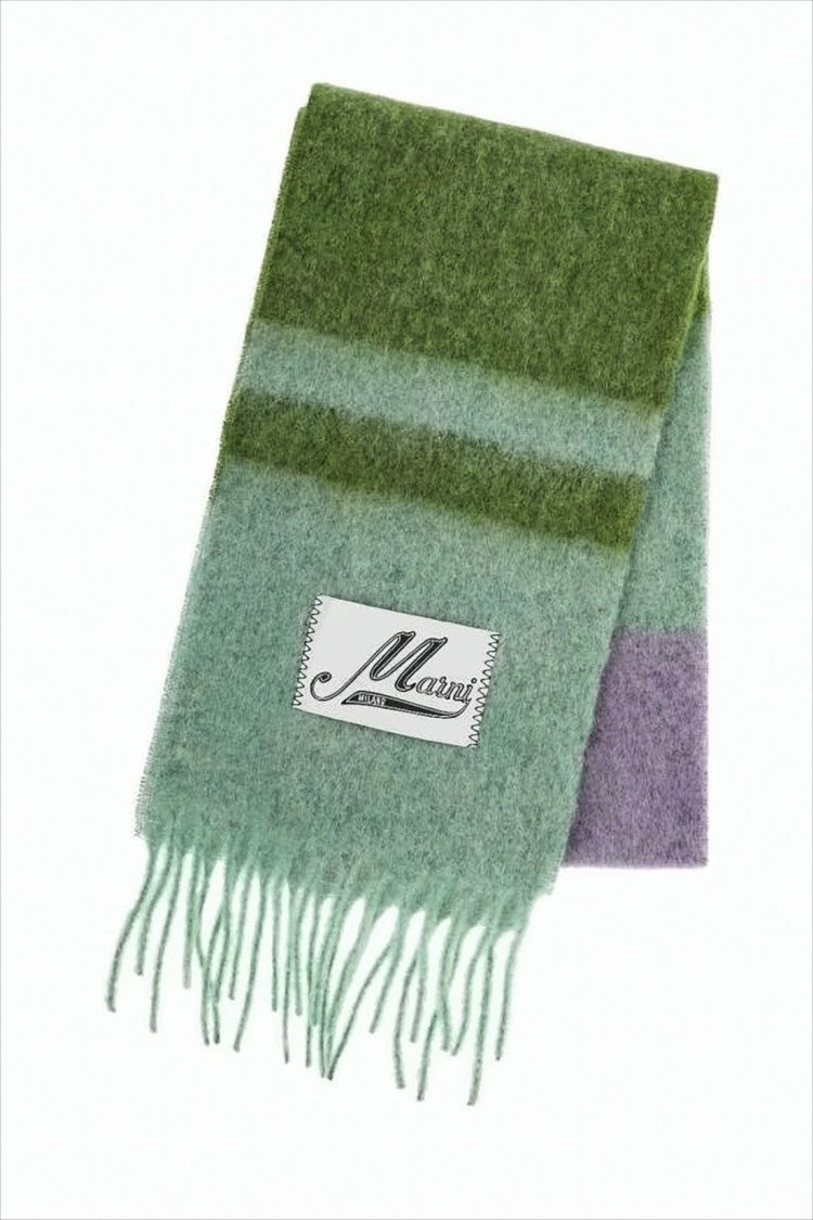 Marni Color-Block Fringed Scarf In Alpaca And Mohair Blend