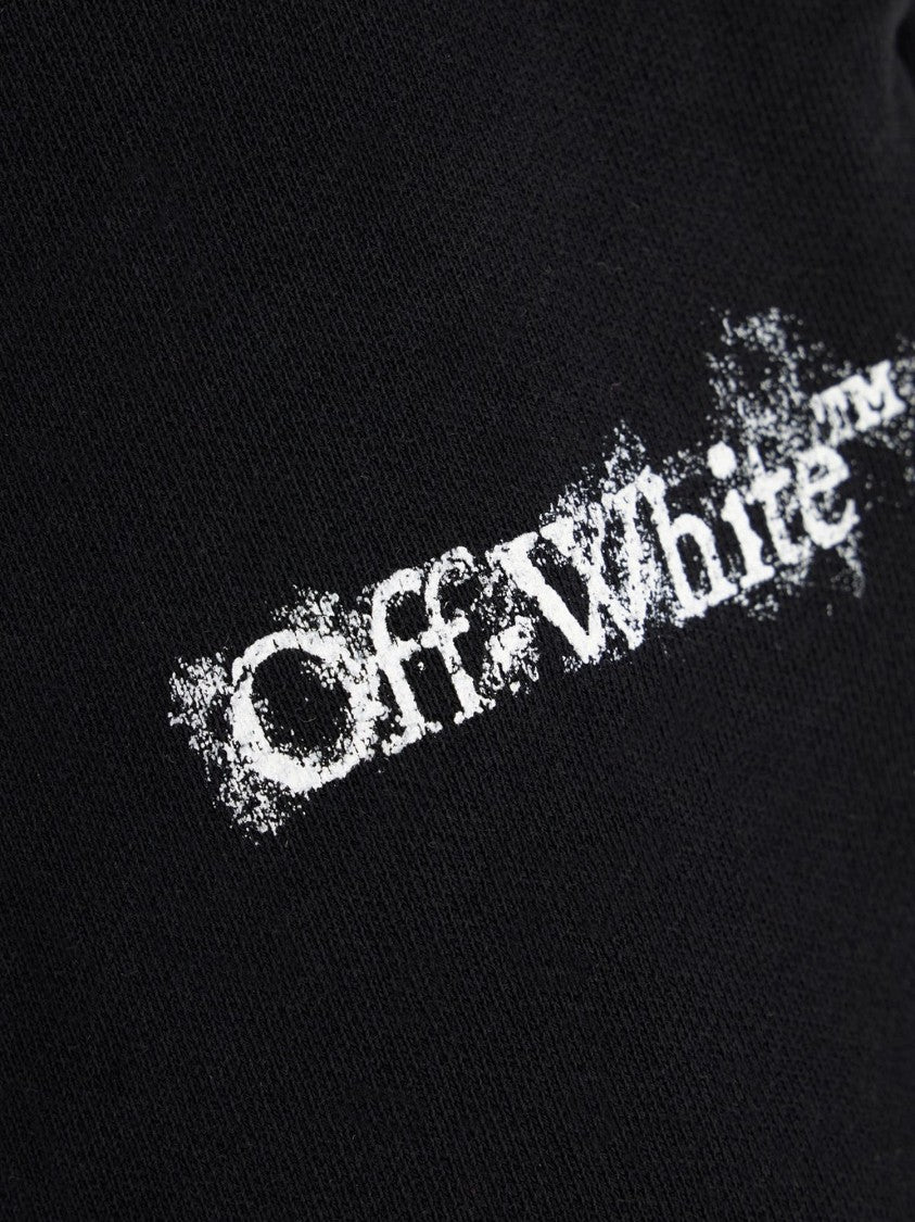 Off-White Heraldic Arrow Cotton Shorts With Elastic Waistband And Functional Pockets