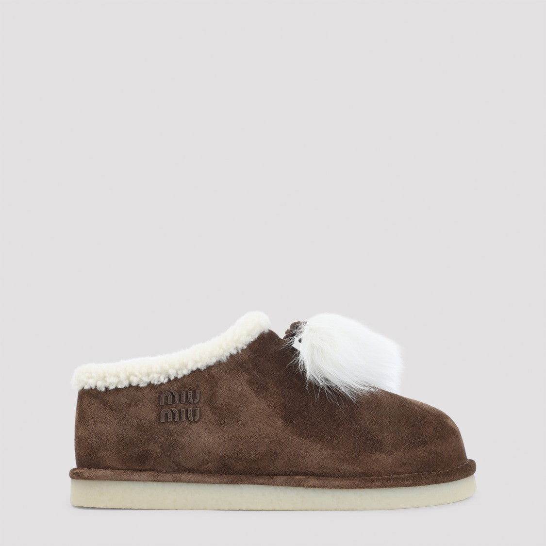Miu Miu Suede Leather Sabot With Shearling Lining
