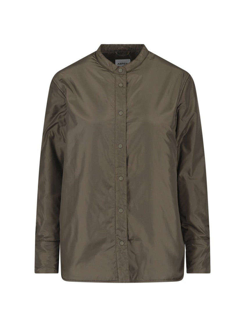 Aspesi Green Button-Up Technical Fabric Jacket
