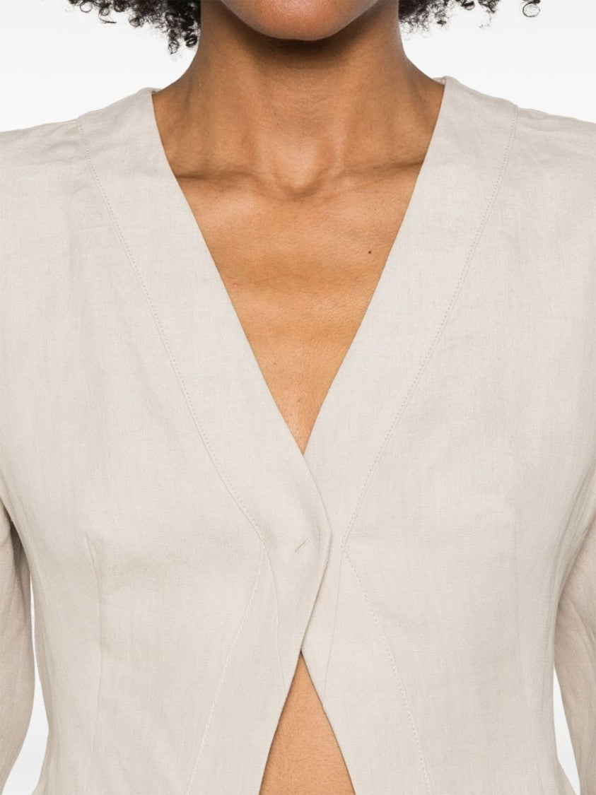 Giorgio Armani Cropped Sand Beige Jacket With Concealed Fastening And Rear Vent