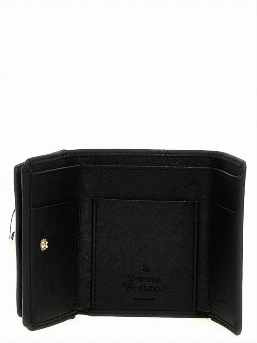 Vivienne Westwood Textured Synthetic Leather Tri-Fold Wallet With Gold Emblem