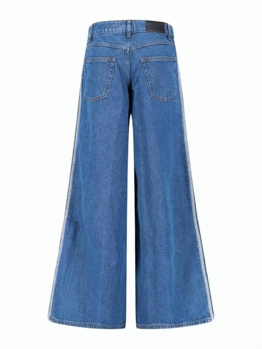 Adidas Blue High-Waisted Wide-Leg Cotton Pants