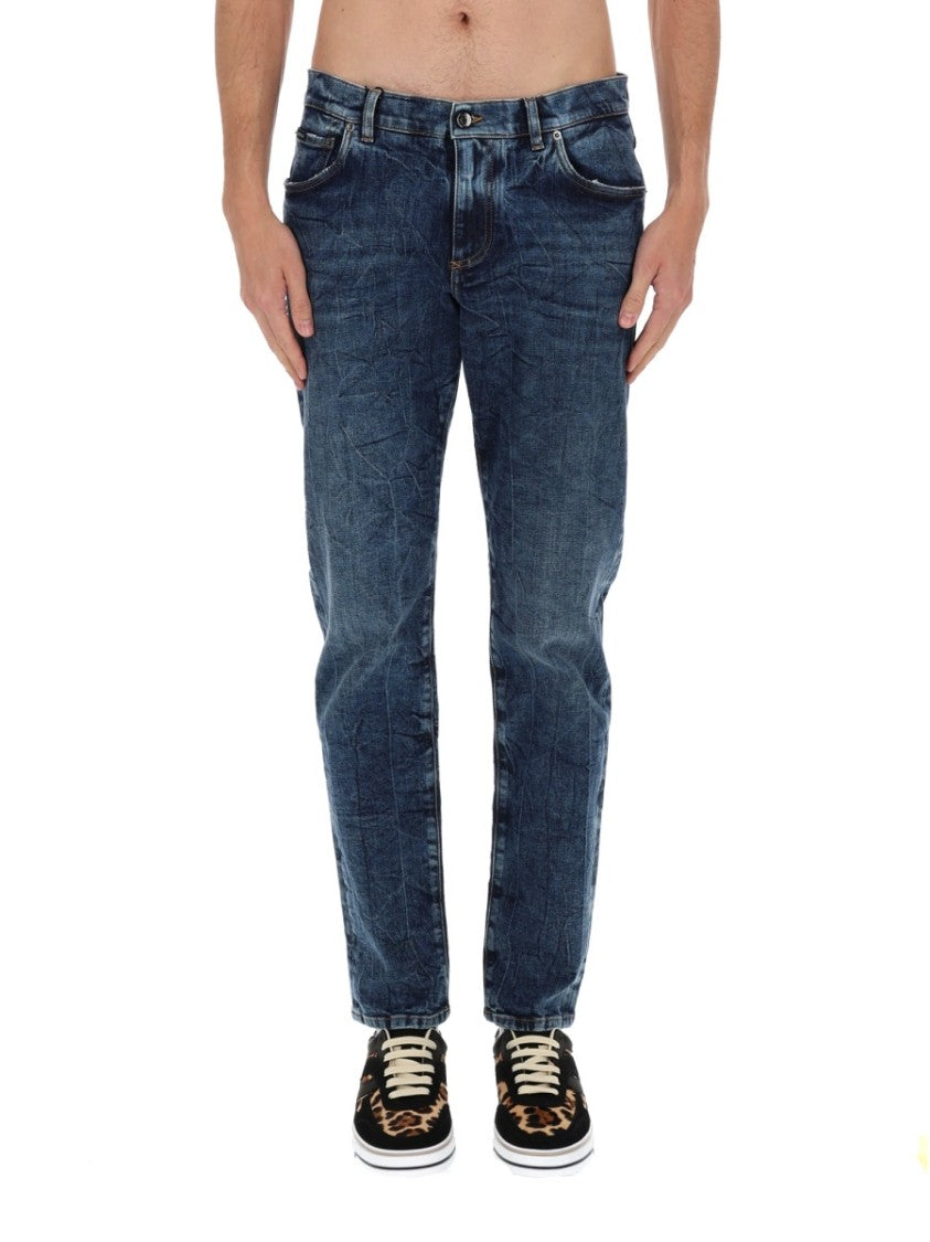 Dolce & Gabbana Blue Cotton Blend Whiskering Jeans