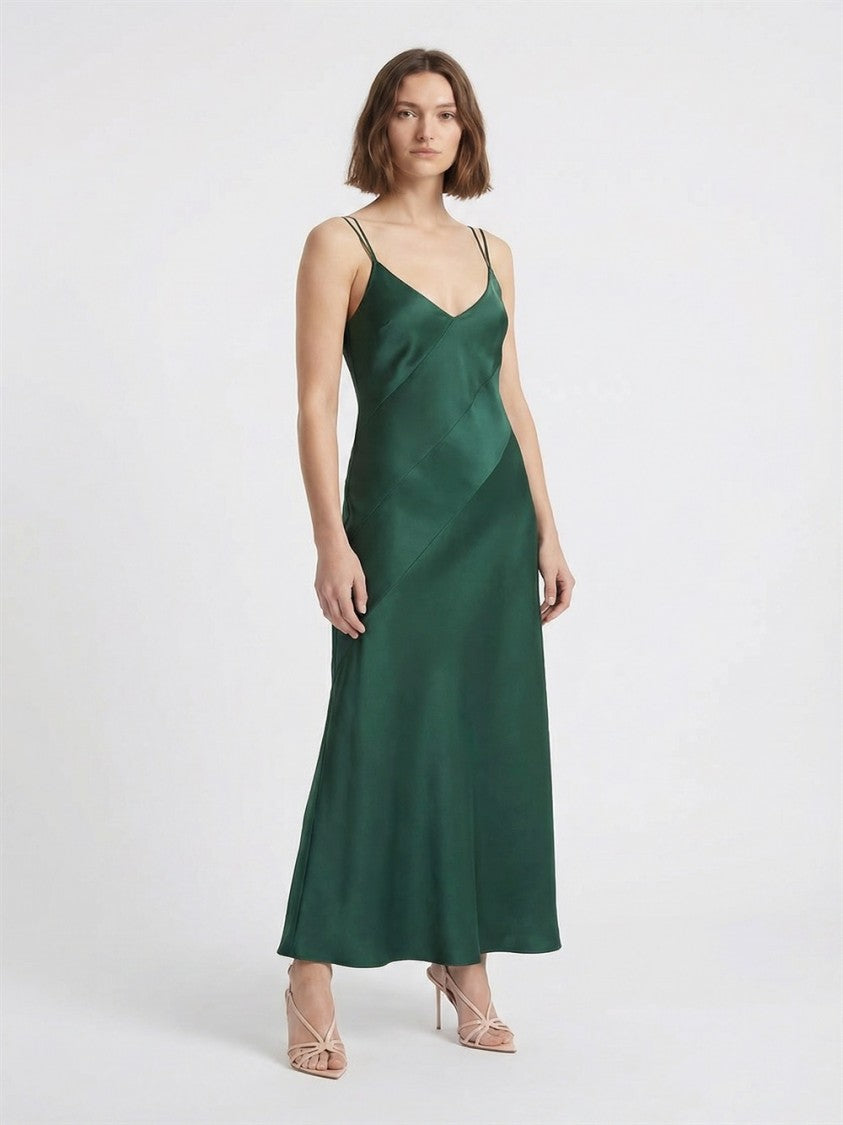 Antonelli Green Luna Deep V-Neck Acetate-Blend Long Dress