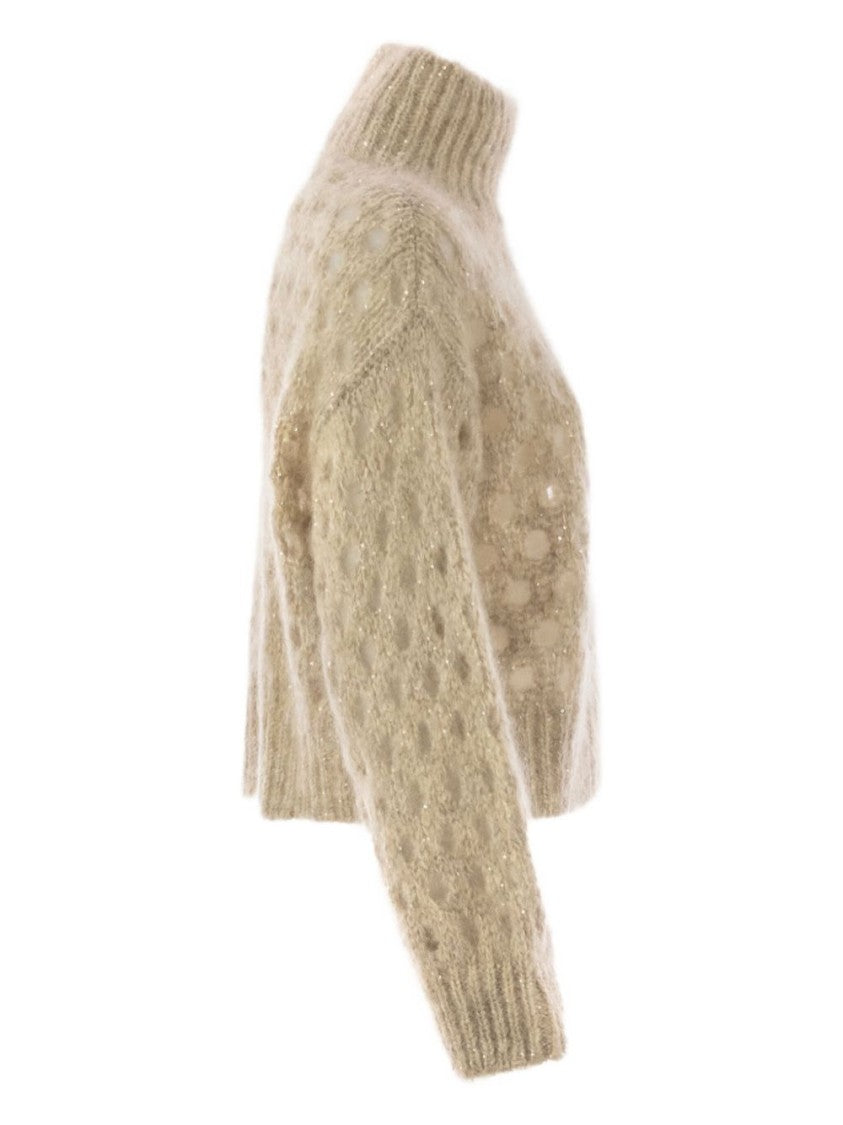 Brunello Cucinelli Cropped Turtleneck Sweater With Textured Pattern