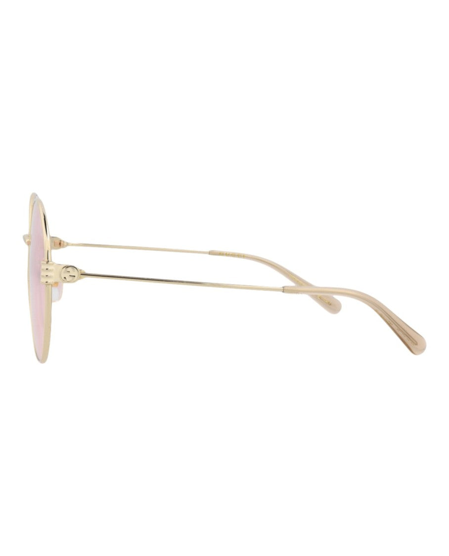 Gucci Round-Frame Metal Sunglasses With Velvet Case