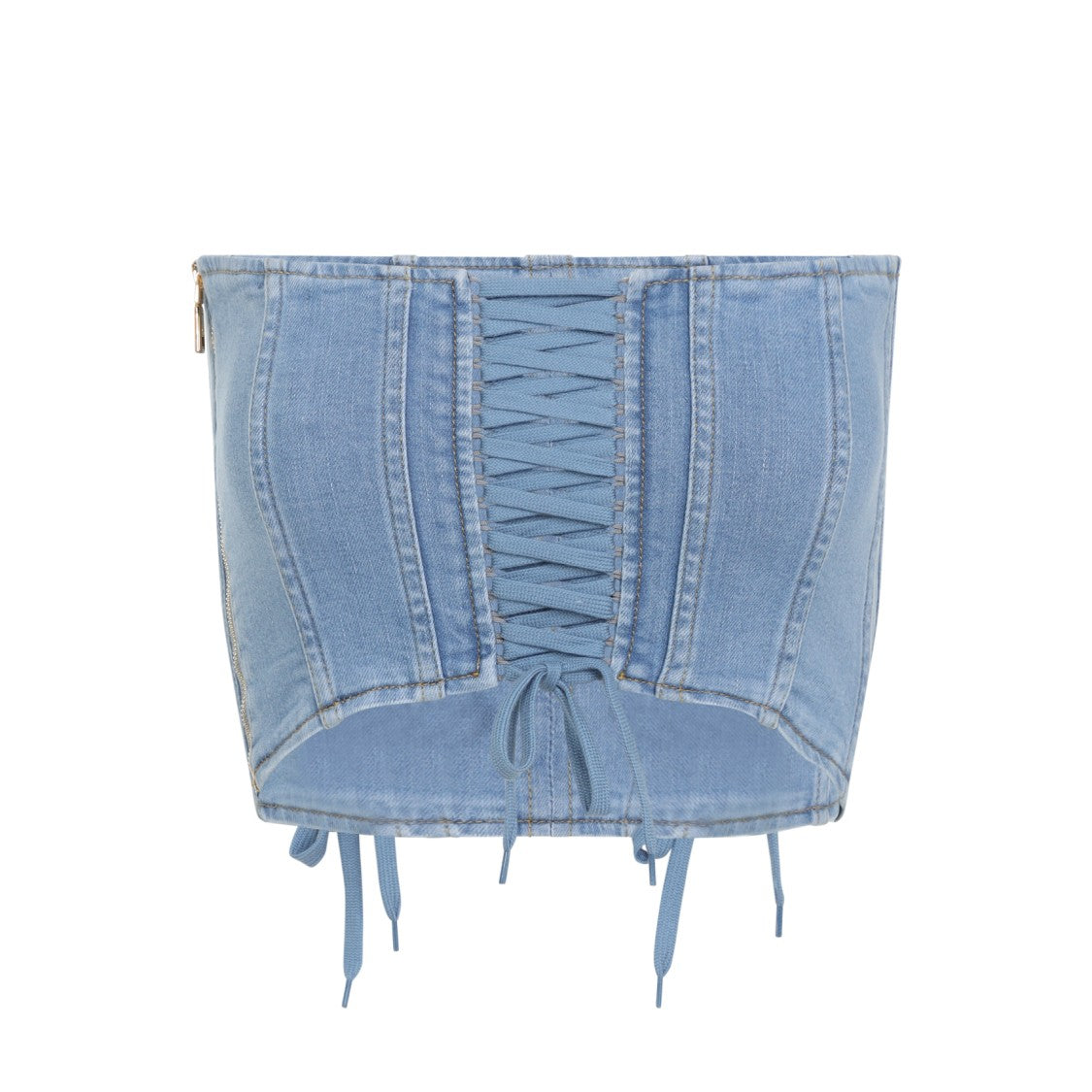 Elisabetta Franchi Strapless Denim Corset Top With Lace-Up Details