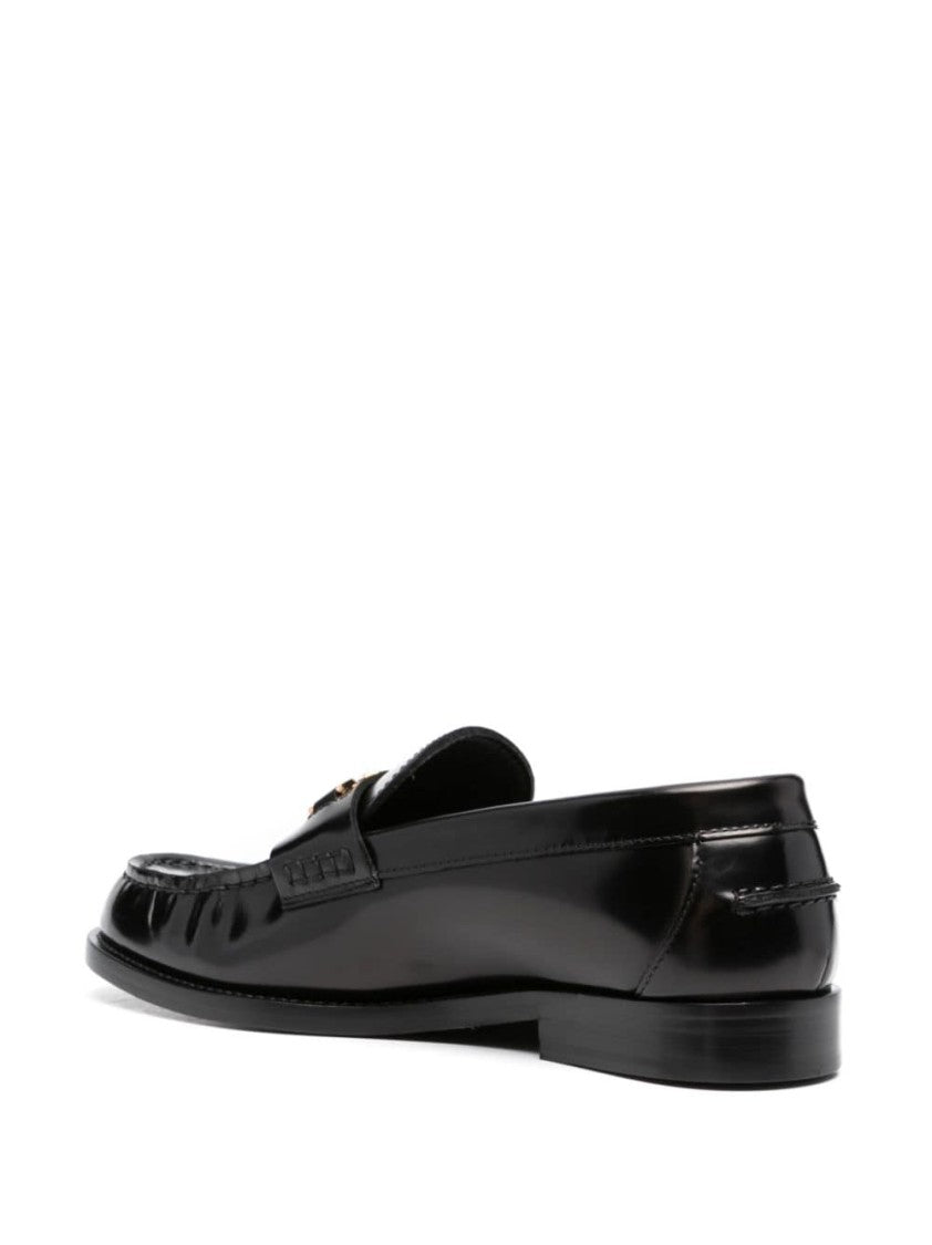 Versace Polished Calf Leather Flat Shoes