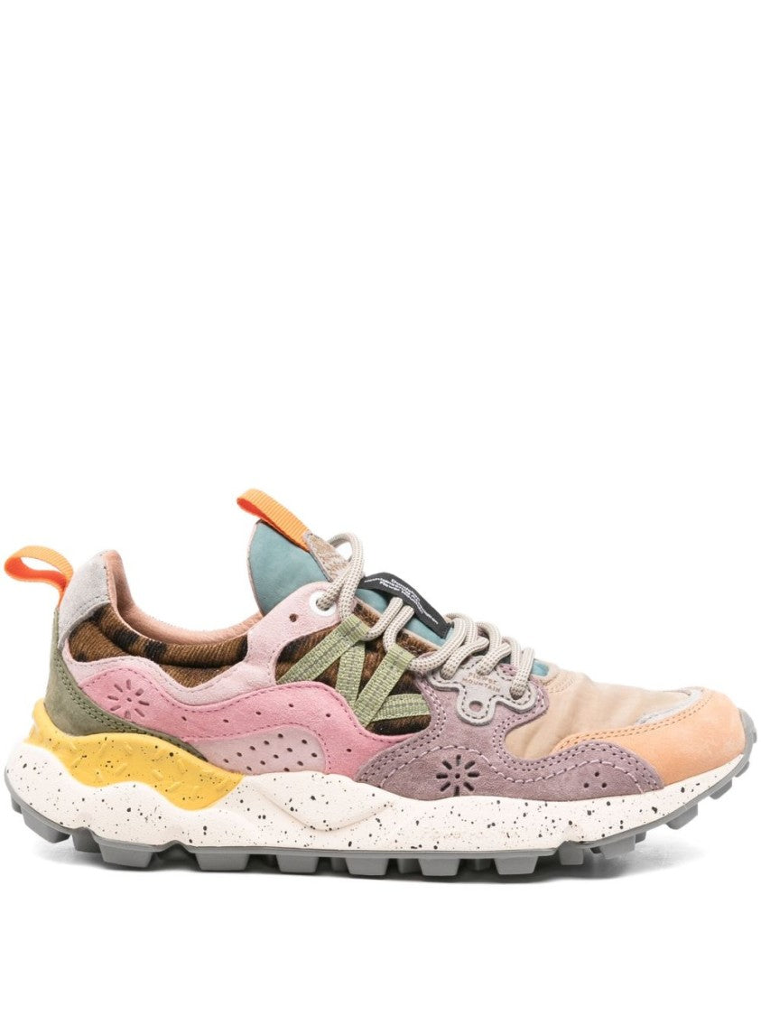Flower Mountain Multi-Panel Design Pastel Sneakers With Lace-Up Closure