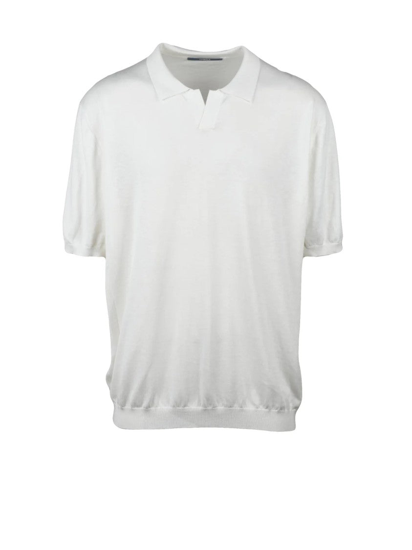 People Of Shibuya White Knit Cotton Polo Shirt