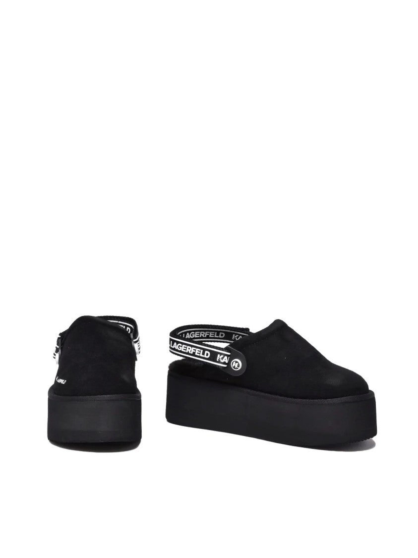 Karl Lagerfeld Black Suede Plush Mules
