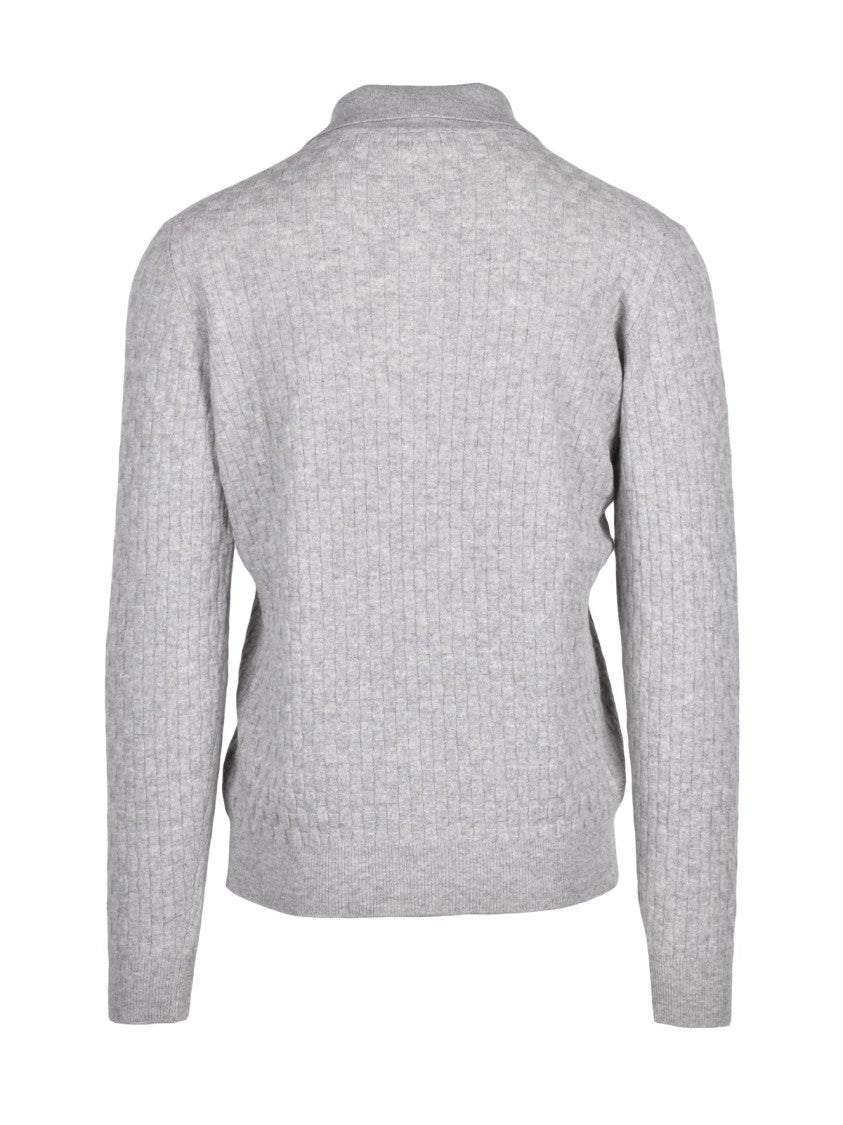 Filippo De Laurentiis Light Grey Merino Wool-Blend Knit Polo Shirt