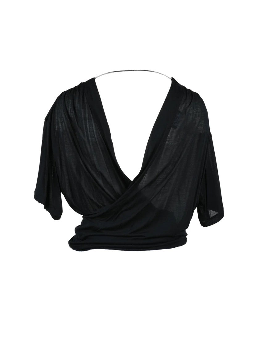 Dondup Black Wrap-Style Deep V-Neck Modal Blouse