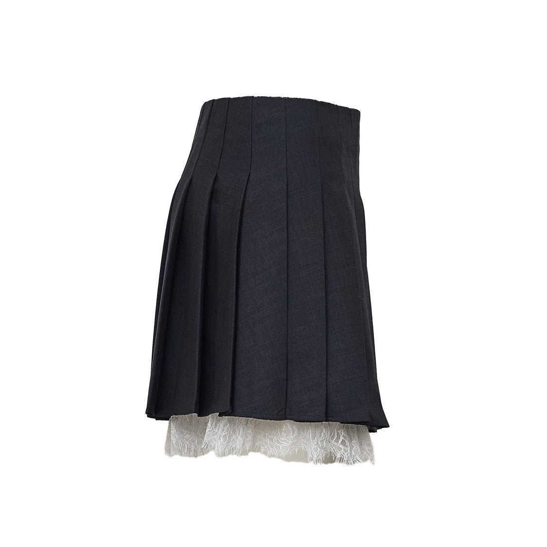Self-Portrait Pleated Grey Mini Skirt With Lace Trim And Concealed Zipper