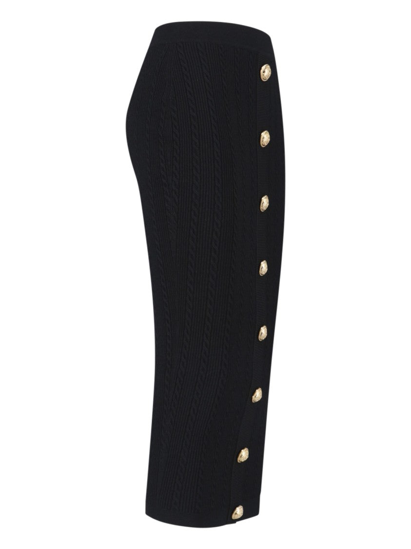 Balmain Ribbed Black Midi Skirt
