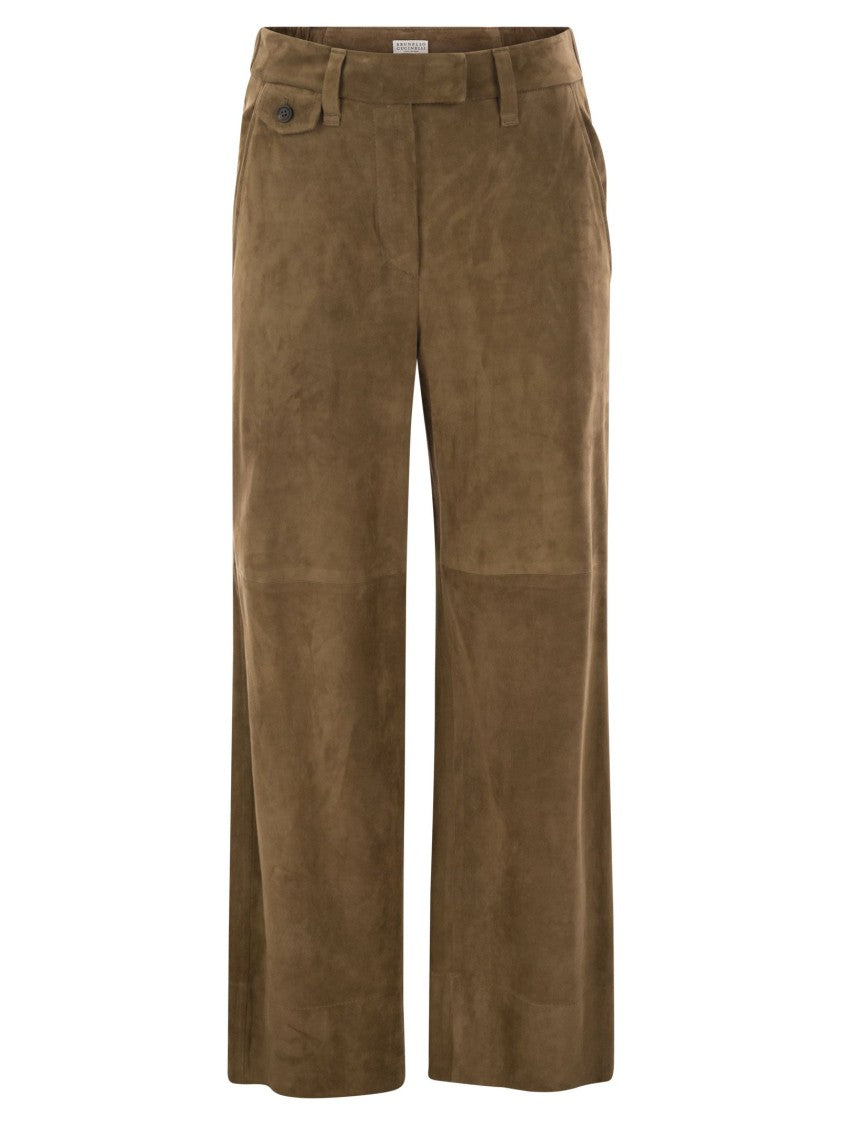 Brunello Cucinelli Suede Chino Crop Trousers