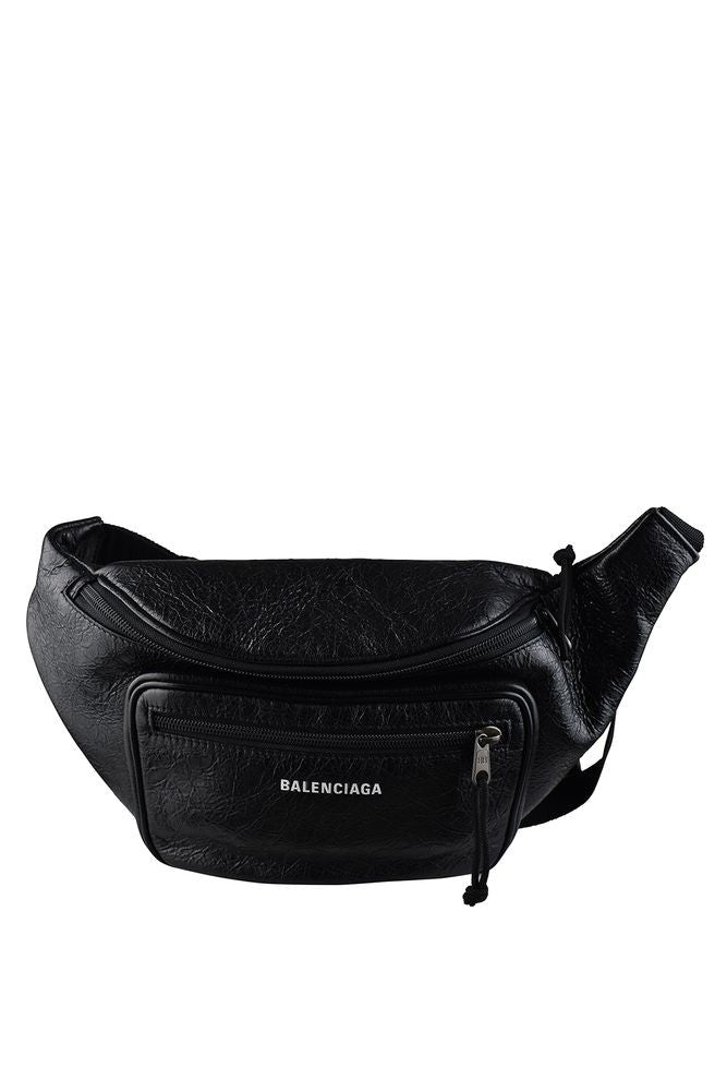 Balenciaga Black Crumpled Leather Explorer Bag