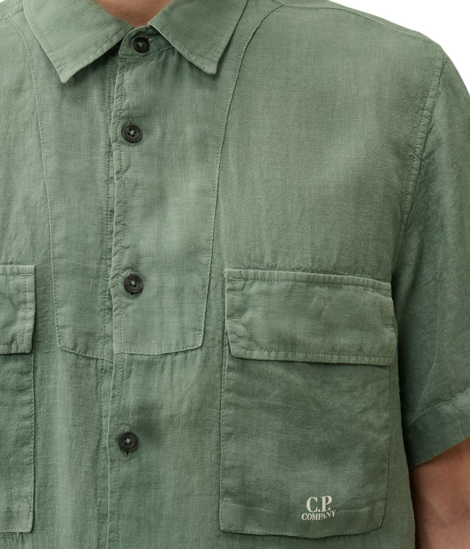 C.P. Company Relaxed Fit Linen Short-Sleeve Shirt With Button-Down Front