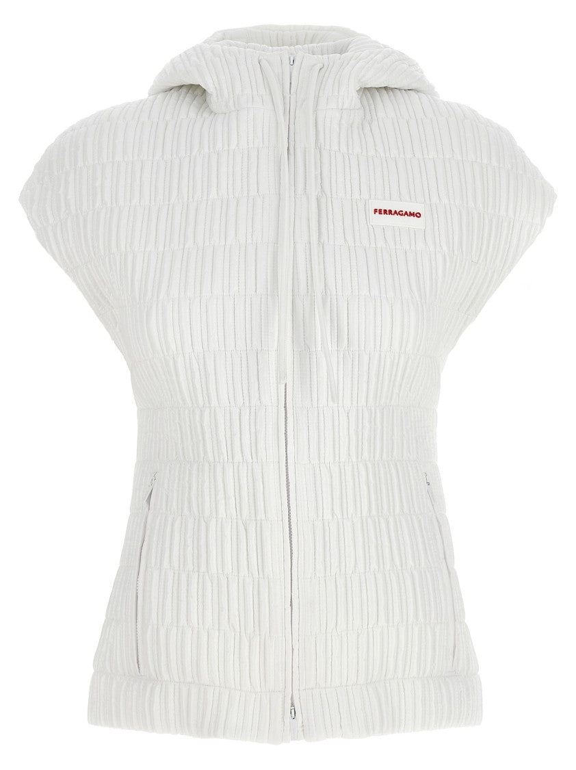 Ferragamo Textured Nylon Hooded Vest With Zip Closure And Logo Patch