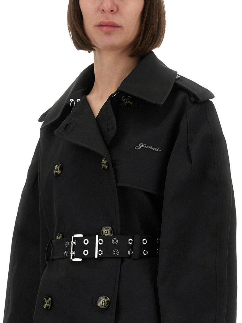 Ganni Structured Black Trench Midi With Cutout Detail