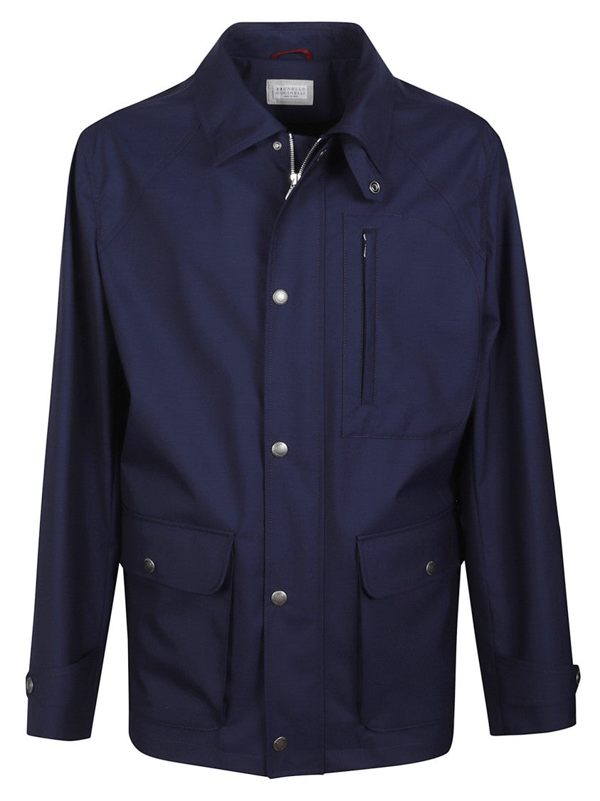 Brunello Cucinelli Blue Technical Cotton Gabardine Jacket
