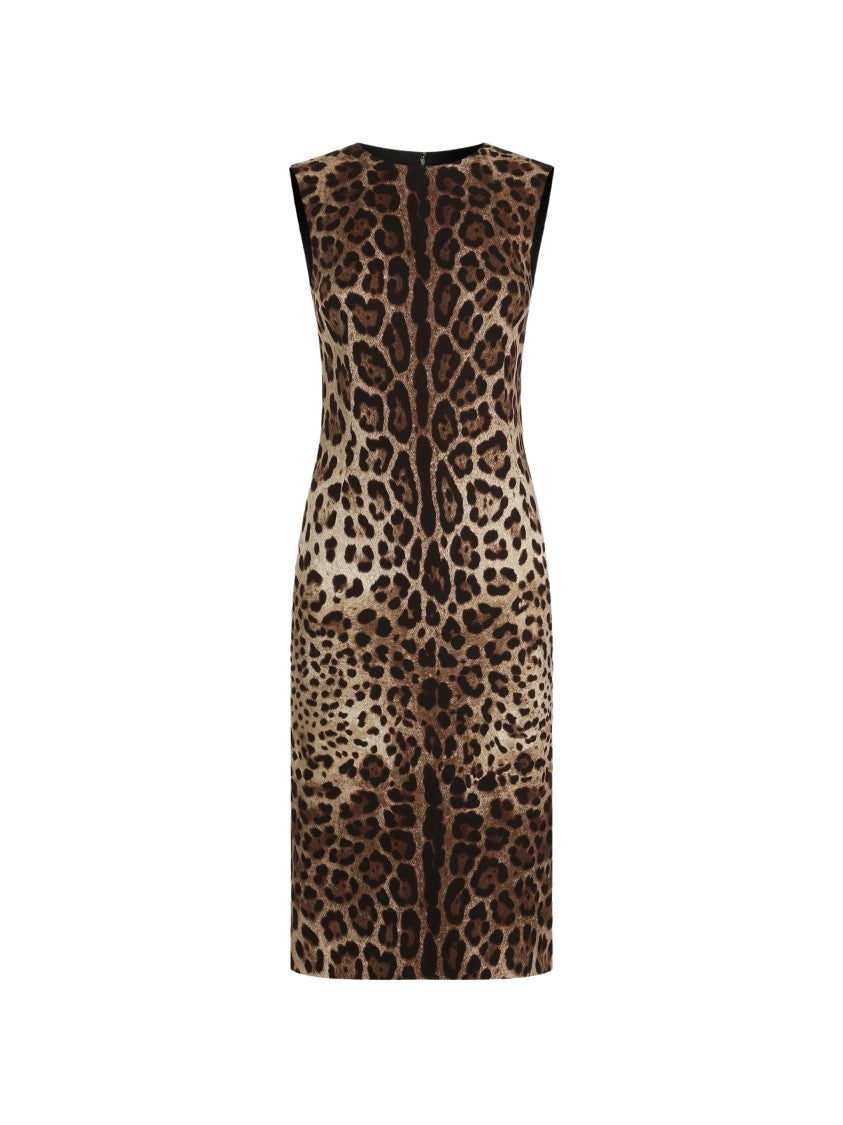 Dolce & Gabbana Abito Leopard Print Fitted Silk Midi Dress