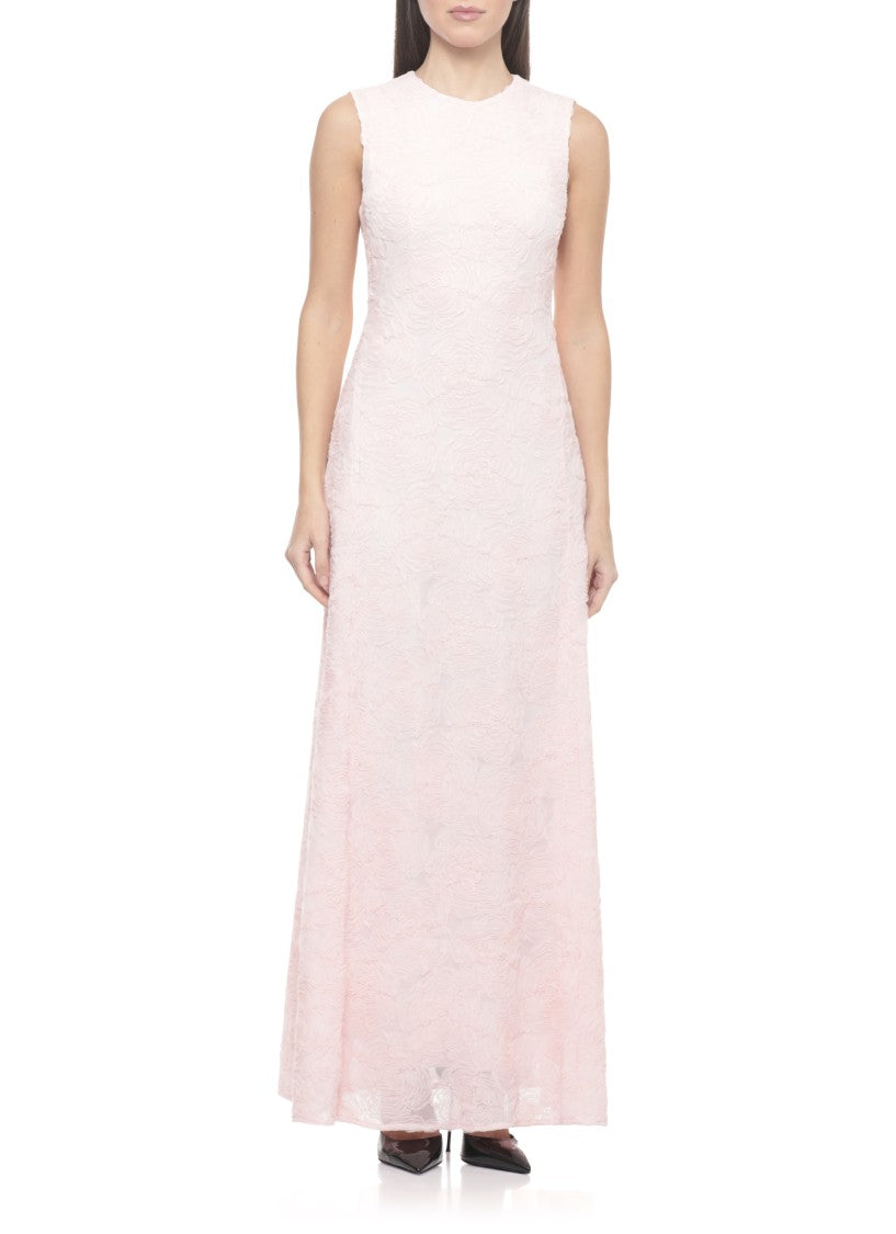 Rotate Floral Tulle Maxi Dress With Round Neckline And Rear Zip