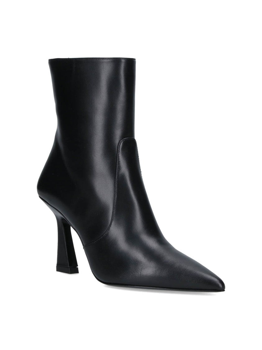Stuart Weitzman Pointed Toe Ankle Boots With Sculpted Mid-Height Heel