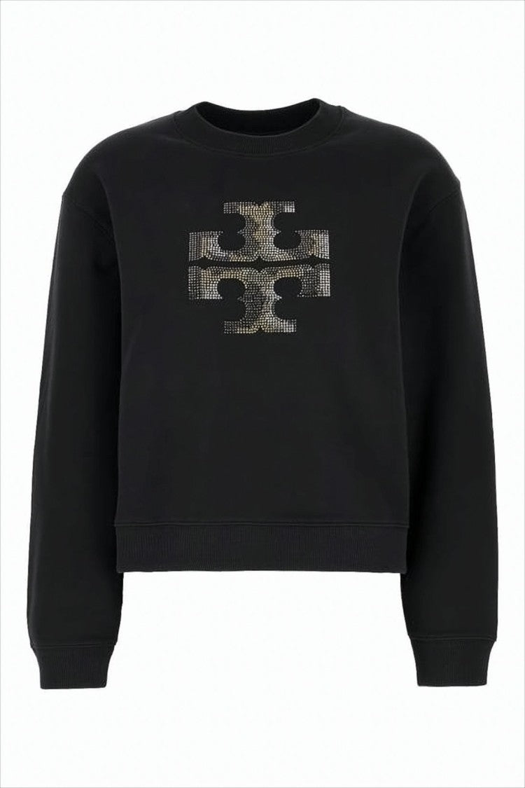 Tory Burch Cropped Long-Sleeve Sweatshirt With Bold Logo