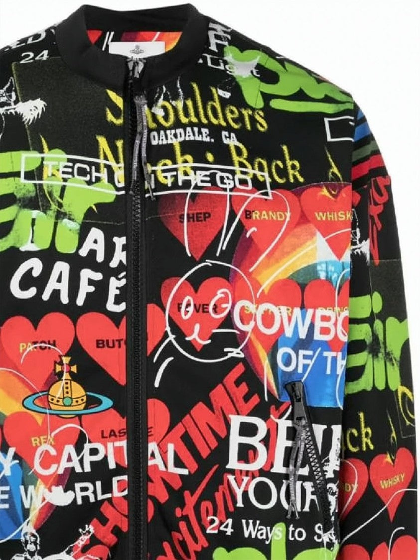 Vivienne Westwood Multicolored Graffiti Bomber Jacket With Zippered Pockets