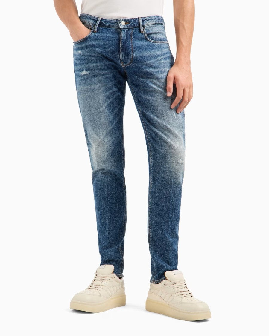 Emporio Armani Slim Fit Denim Jeans With Iconic Eagle Logo