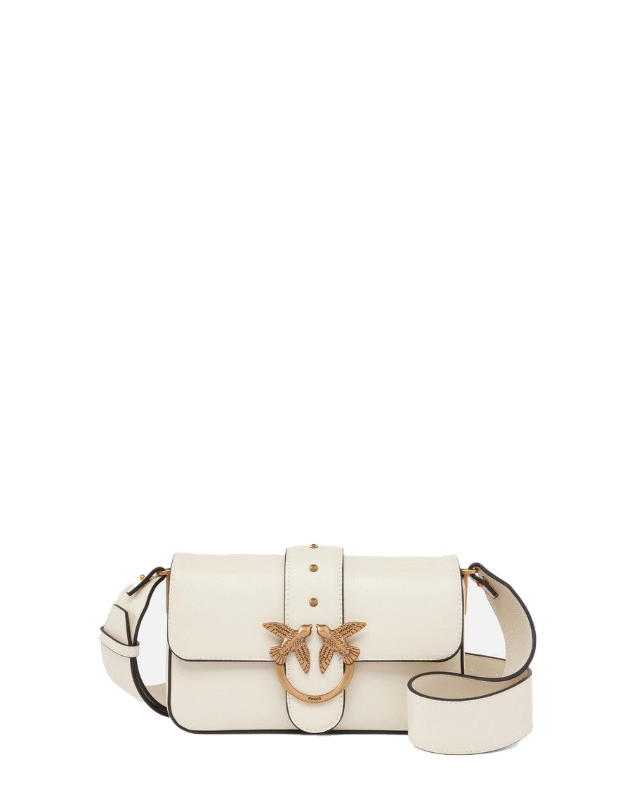 Pinko Structured White Leather Handbag With Distinctive Bird Clasp
