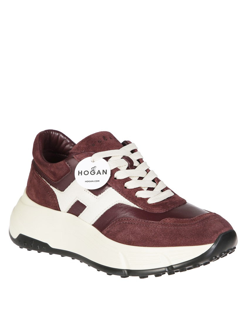 Hogan Bordeaux Suede Sneakers With White Leather Accents
