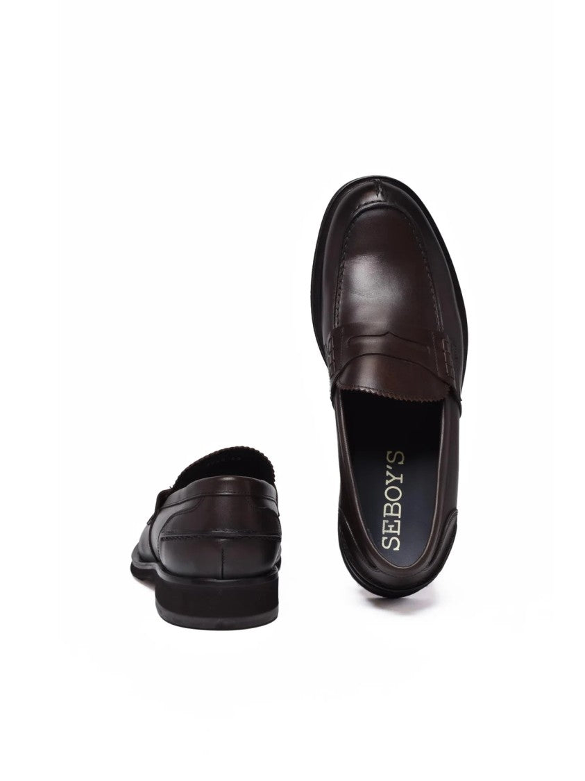 Seboy S Brown Classic Penny Strap Leather Loafers