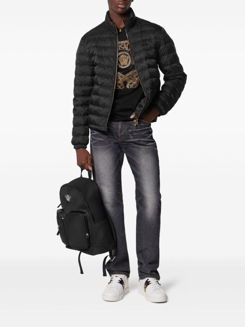 Versace Faded Black Straight-Leg Jeans With Gold Accents