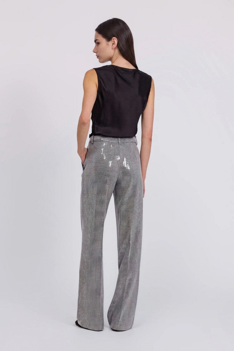 Ermanno Silver And Black Sequin Pleated Wide-Leg Polyester Pants